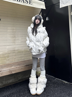 咖喱人原创星星满印带翅膀短款棉服宽松面包服女冬季保暖棉衣外套