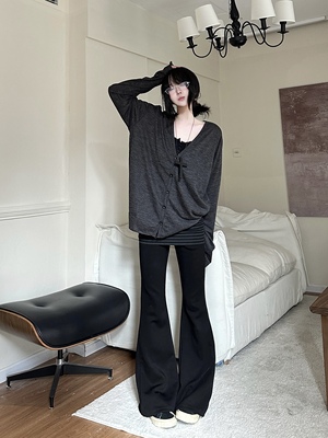 咖喱人秋季新款韩系慵懒风开衫针织衫薄款显瘦V领休闲罩衫上衣