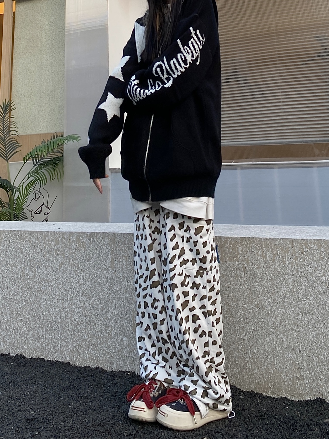 咖喱人街头豹纹长裤休闲裤