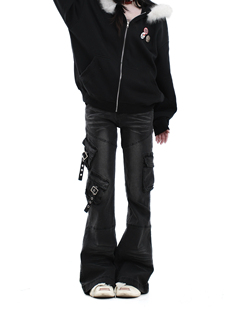 galiren春款美式复古解构工装微喇牛仔裤街头宽松显瘦直筒长裤子