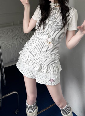 咖喱人夏季亚萌星星波点蛋糕裙裤木耳边短裤女百搭短裤夏季新款