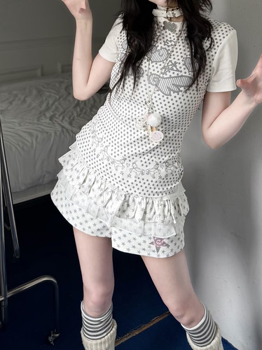 咖喱人夏季亚萌星星波点蛋糕裙裤木耳边短裤女百搭短裤夏季新款