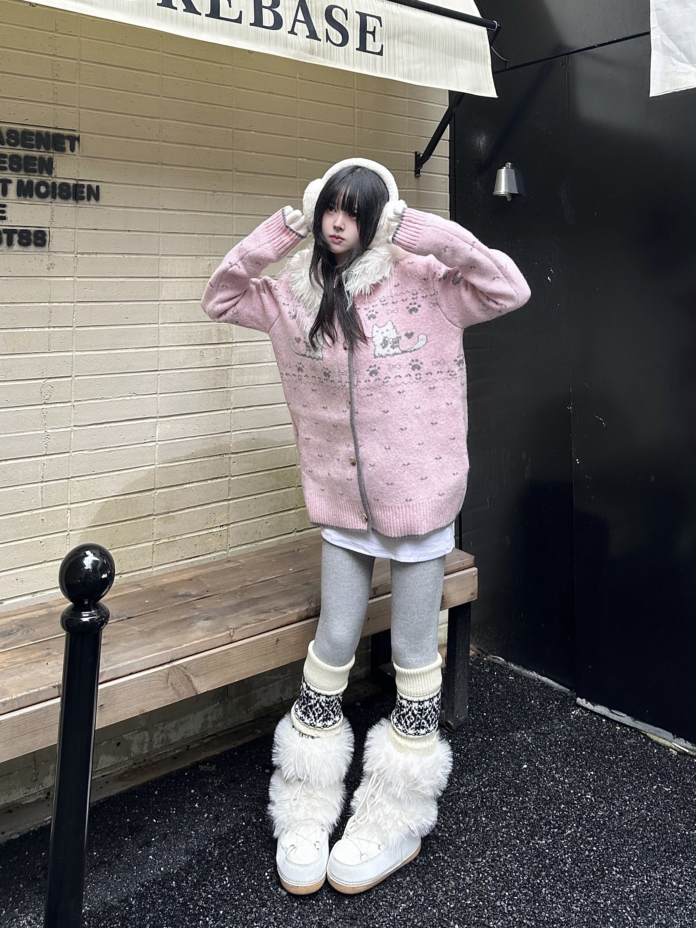 咖喱人原创可爱复古可拆卸毛领连帽针织开衫费尔岛小狗毛衣女冬季