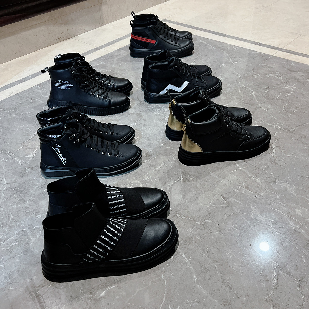 多款！柜价1000+ T家男装黑色高帮休闲鞋男士黑色皮靴仿真皮皮鞋,流行男鞋,高帮鞋,淘宝优惠券,粉丝福利购,淘宝优惠卷