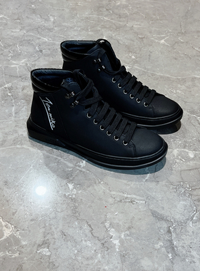 柜价1098!T家高端男装小黑鞋秋冬男士舒适耐磨高帮板鞋仿真皮短靴