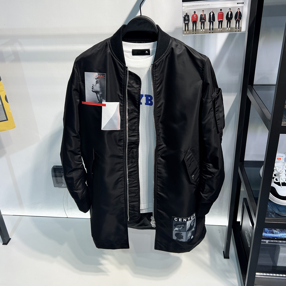 男士宽松棒球领刺绣夹克黑色风衣