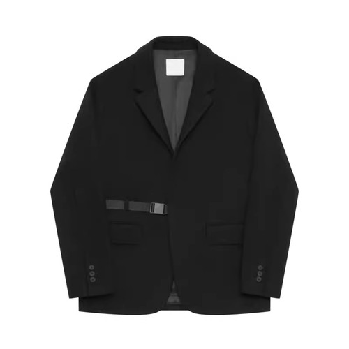 男士个性卡扣羊毛黑色西服外套