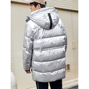 g家男装银色连帽羽绒服23冬季潮流帅气中长款白鸭绒加厚外套276GF