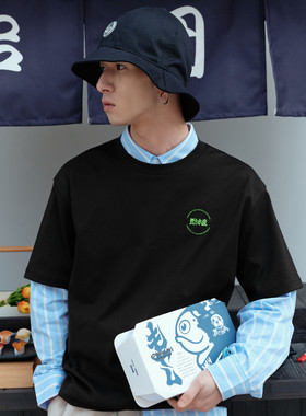 【商场同款】G家男装黑色短袖T恤男夏季新款潮流印花情侣装4032C