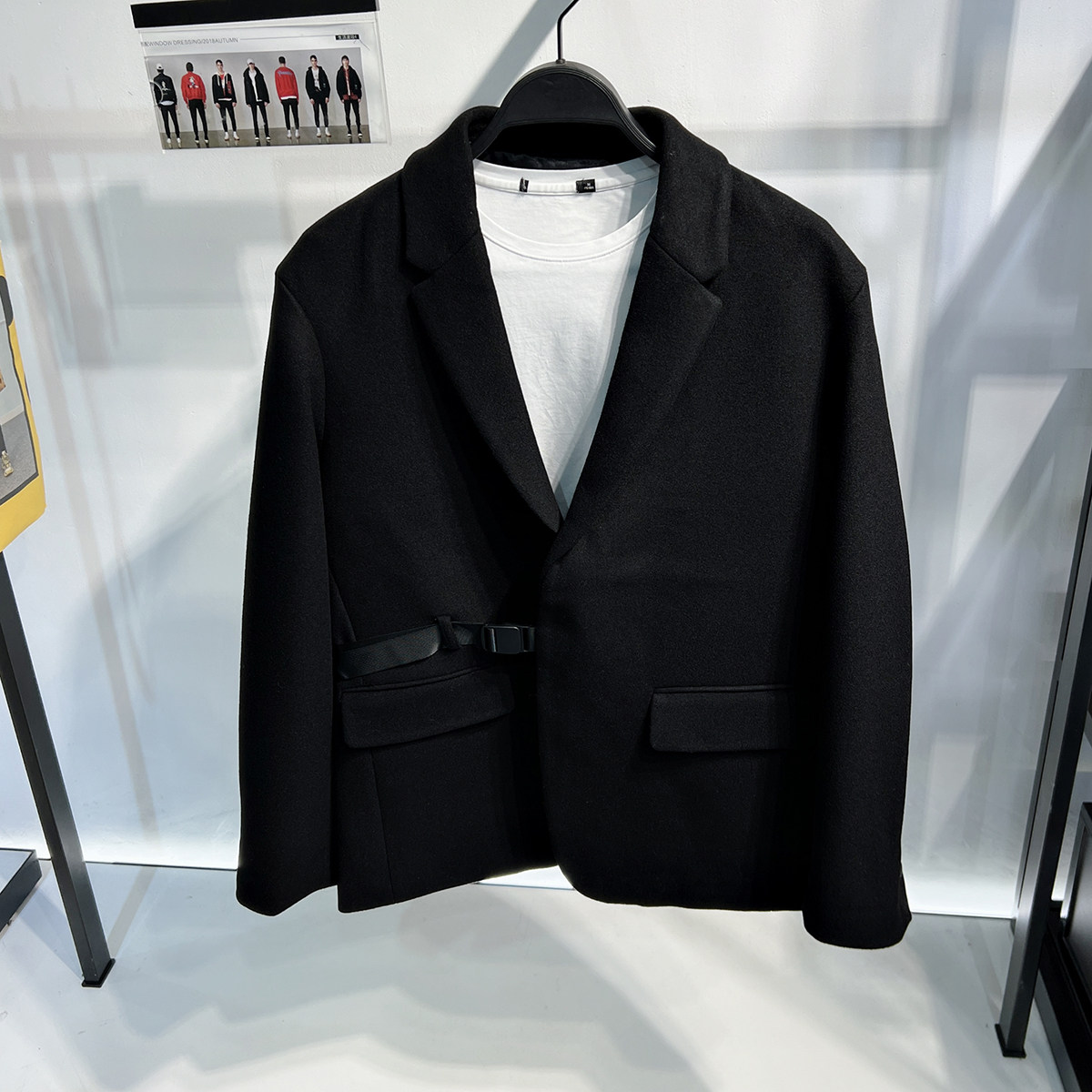 G家男装短款羊毛呢大衣冬季 93绵羊毛男士厚款黑色羊毛小西装外套