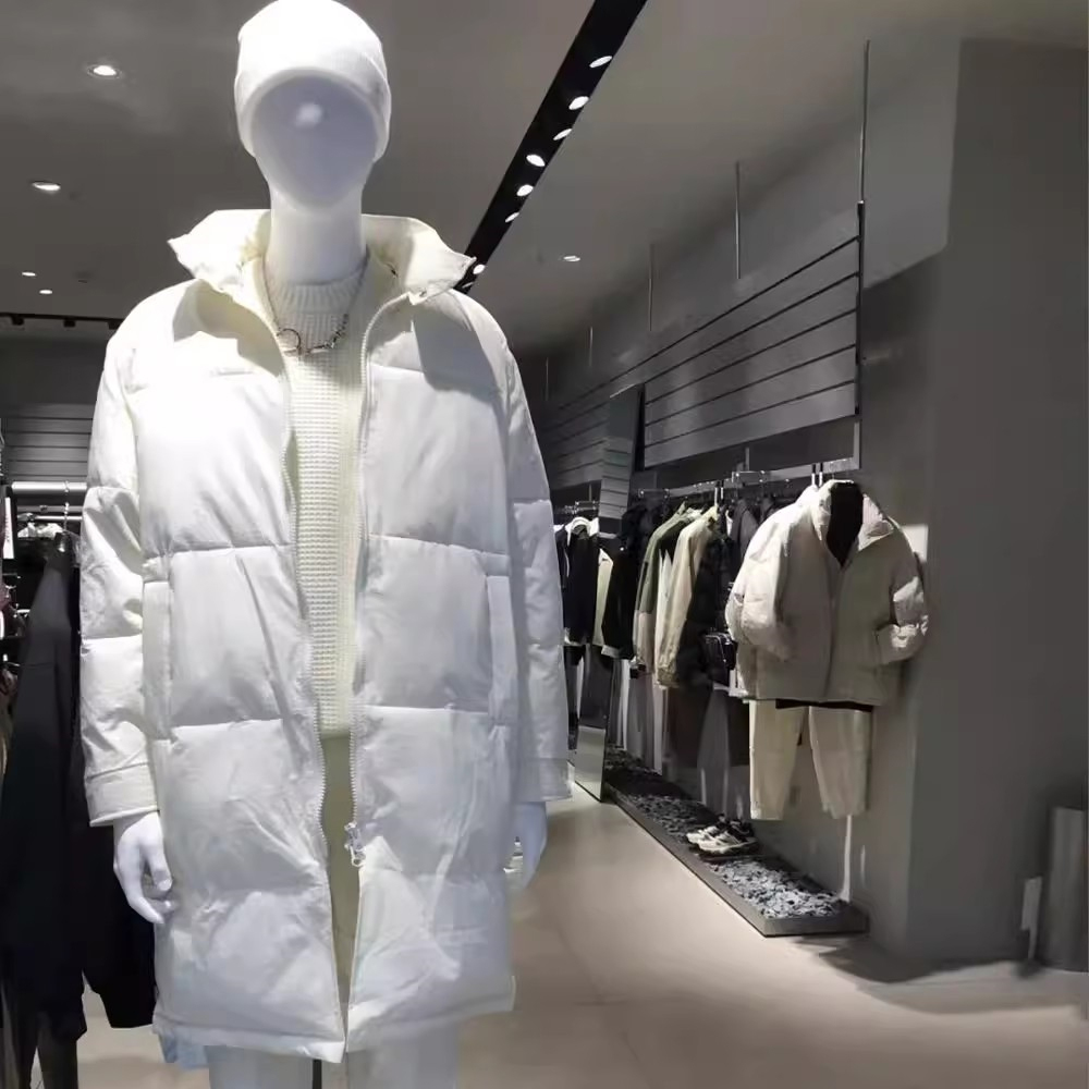 G家男装白色立领长款羽绒棉棉服