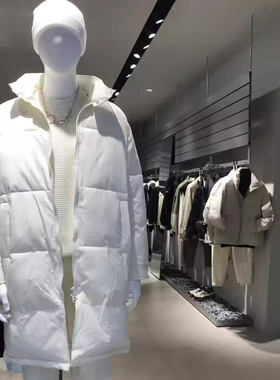柜1899[G]男装白色长款立领羽绒棉棉服冬季加厚保暖棉衣外套7001J