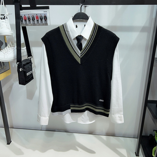 针织衫 学院风无袖 G家男装 羊毛背心V领宽松慵懒马甲8003 男女同款
