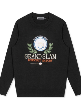 [G]通勤男装黑色圆领羊毛衫秋冬新款 时尚刺绣 修身套头毛衣0383E