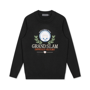 黑色圆领羊毛衫 秋冬新款 时尚 修身 通勤男装 刺绣 套头毛衣0383E