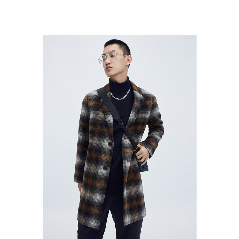 柜2099[G]通勤男装千鸟格羊毛千鸟格大衣男单排扣双面呢外套6001K,男装,毛呢大衣,淘宝优惠券,粉丝福利购,淘宝优惠卷