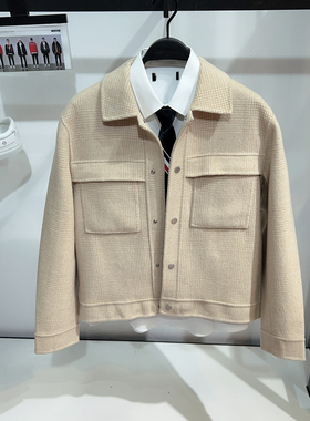 柜1699[G]通勤男装双面羊毛呢夹克时尚米伽格纹工装翻领外套1012J