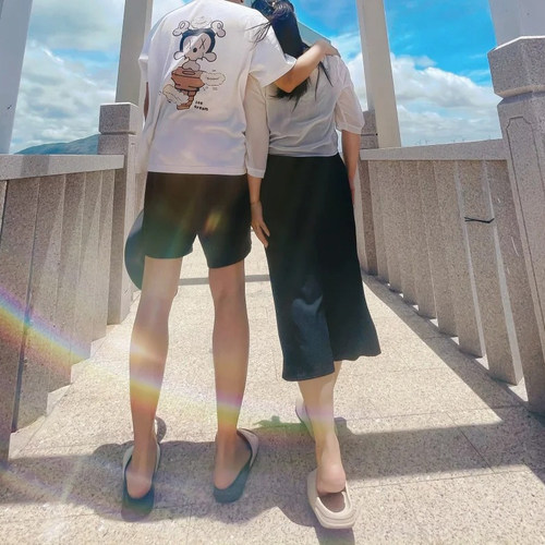 夏季情侣冰激凌印花宽松短袖T恤
