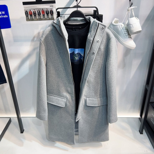 柜子款 中长款 G家男装 男士 连帽毛呢大衣外套潮 23冬季 厚实绵羊毛