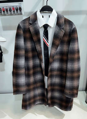 【商场同款】G家男装格纹双面呢大衣男秋冬新款长款保暖外套6001K