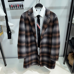 长款 格纹双面呢大衣男秋冬新款 G家男装 保暖外套6001K 商场同款