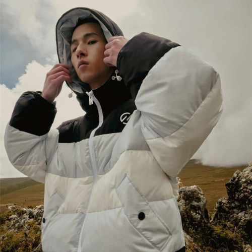 G家男女同款拼色连帽短裤羽绒服