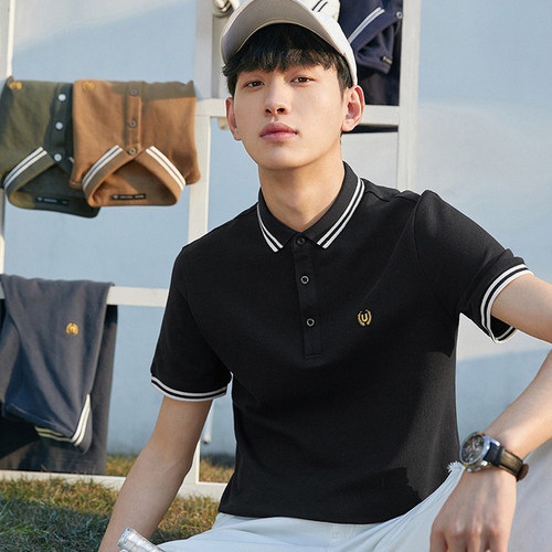 2026夏季男士金线刺绣短袖POLO衫