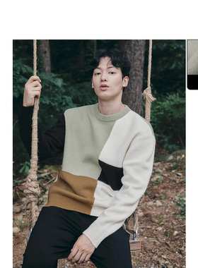 【商场同款】G家男装拼色圆领针织衫25秋冬新款撞色套头毛衣0004I