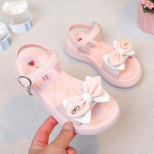 女童凉鞋公主风蝴蝶结沙滩鞋软底