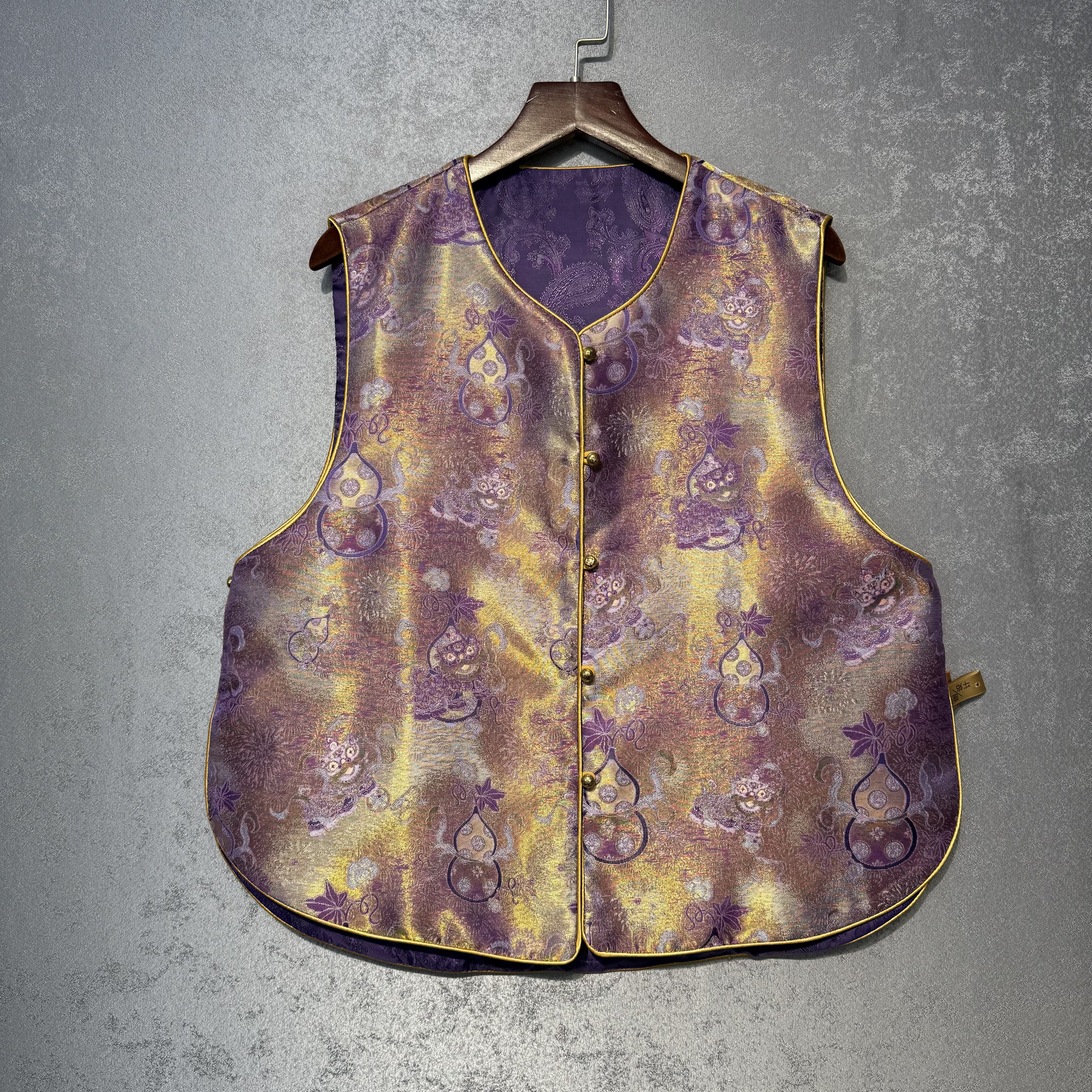 【紫藤曼】紫色葫芦浮光锦织锦新中式减龄气质两面穿圆领对襟马甲