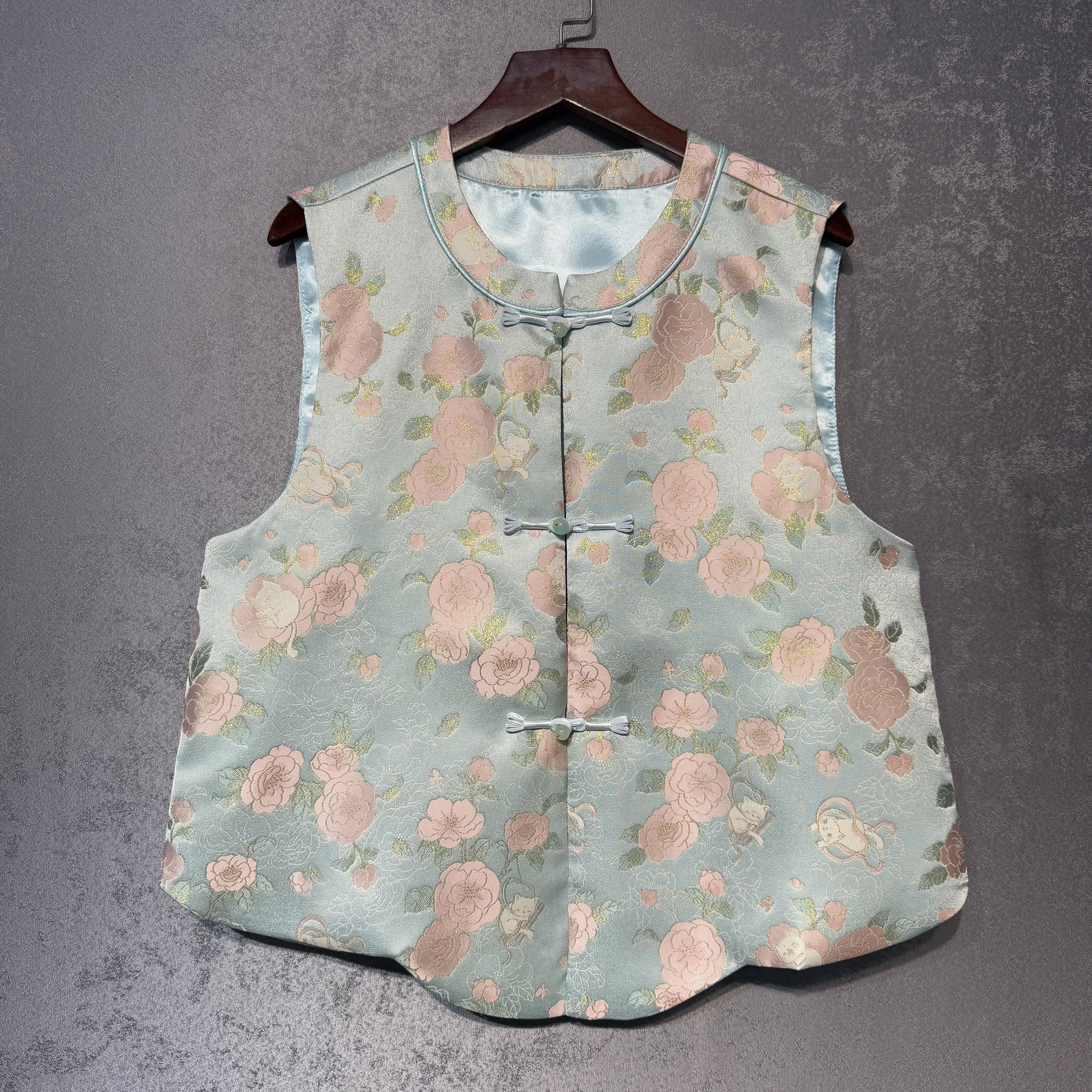 新中式国风真丝织锦提花马甲女2025秋季新款时尚百搭休闲马夹上衣