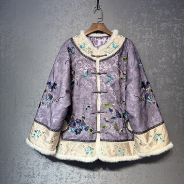 新中式国风紫色刺绣外套女2025秋冬新款复古盘扣加厚保暖棉衣棉服
