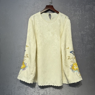 显瘦上衣刺绣复古衬衣衬衫 提花修身 新款 芳华刺绣打底2026春季