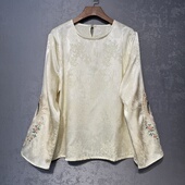 国风缎面提花宽松内搭打底小衫 新中式 女2026春款 衬衫 凤凰刺绣长袖