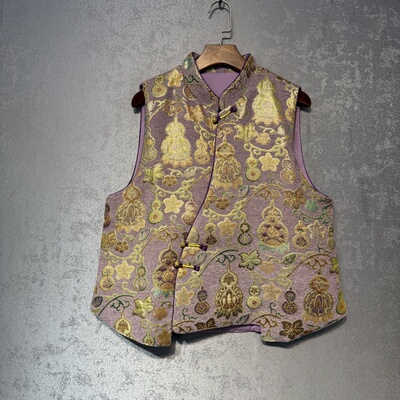 新中式国风重工植绒斜襟盘扣坎肩气质高级感唐装发财金葫芦马甲女