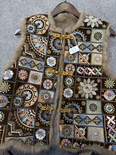 春日来信 国风重工刺绣盘扣毛毛加厚马甲高级马夹女 真兔毛新中式