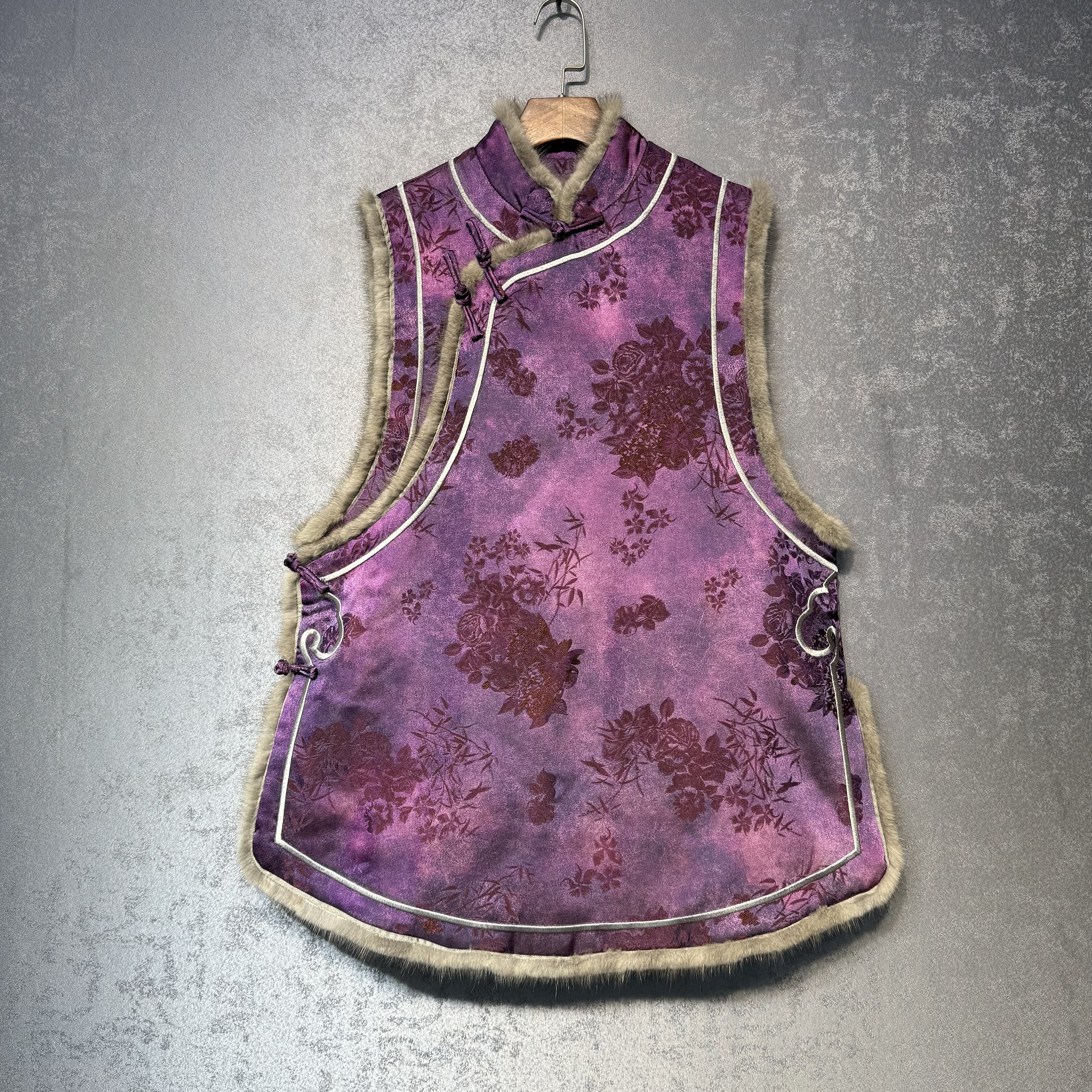 新中式国风美学设计秋冬水貂毛中长款加棉马甲轻奢女士高端马夹