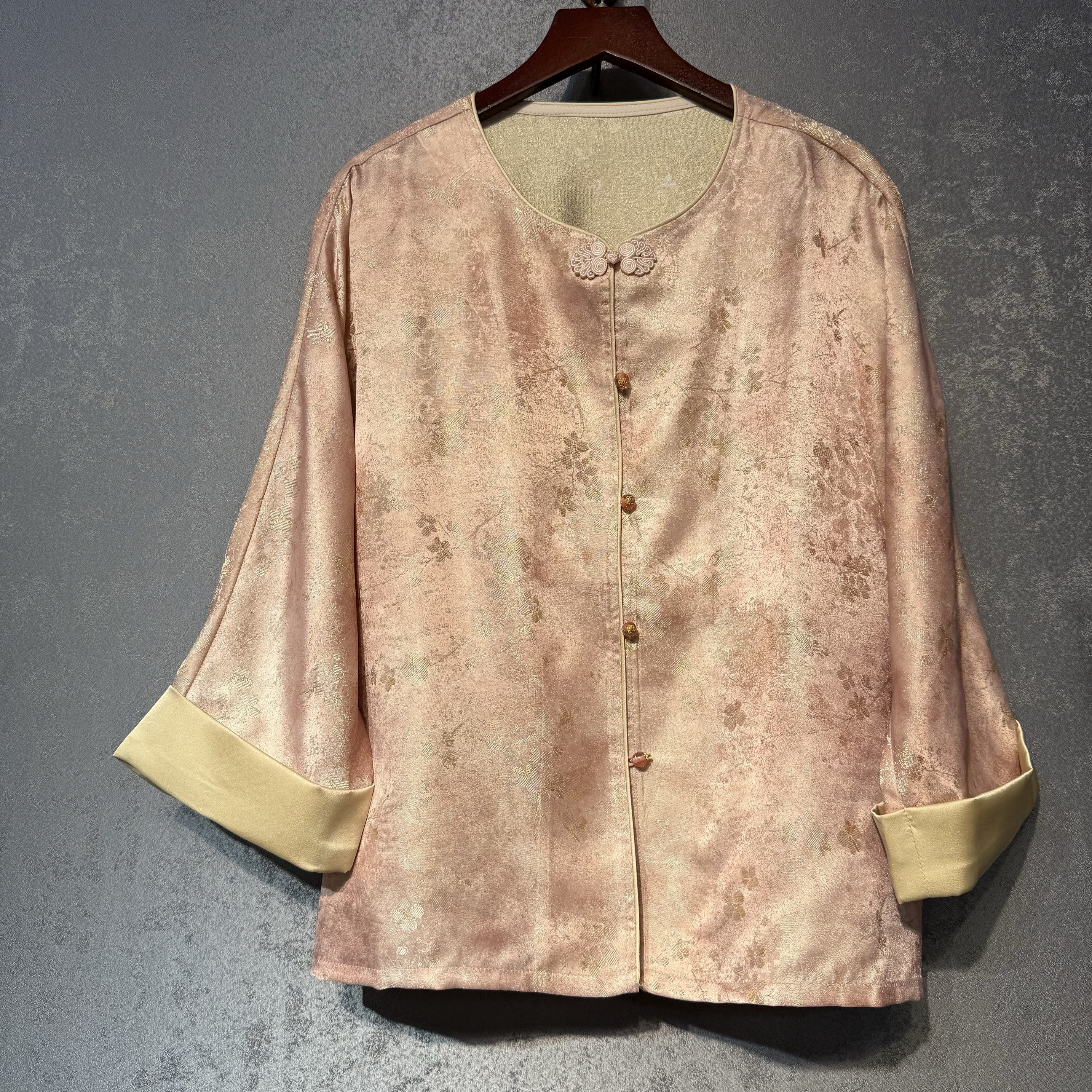 新中式国风【粉韵】粉黛2025春夏新款宋锦提花外套女显瘦百搭上衣