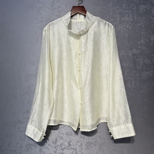 女春夏轻薄款 小衫 防晒开衫 长袖 上衣百搭新中式 高级感白色国风衬衫