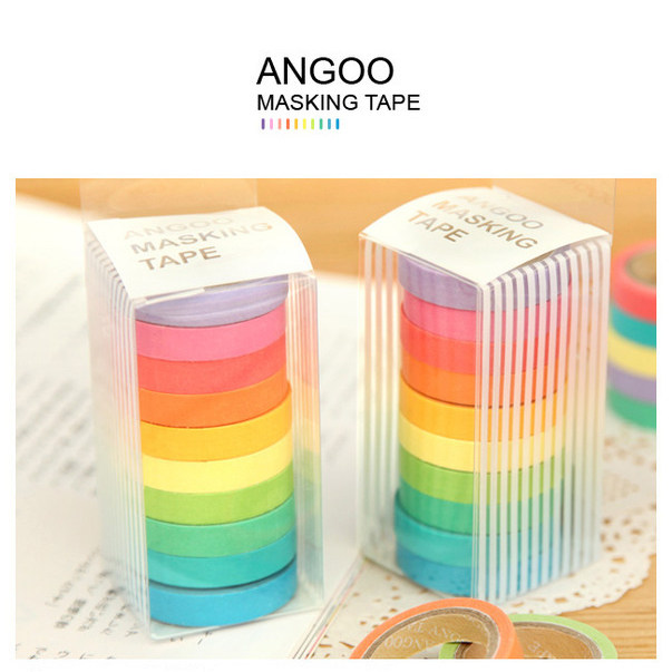 手帐和纸胶带 小清新彩虹糖果色可写字 手帐素材diy贴纸10个装