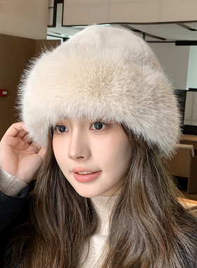 毛绒蒙古帽子女秋冬防寒保暖盆帽
