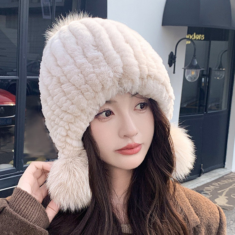 冬季獭兔毛帽加厚保暖防寒护耳帽