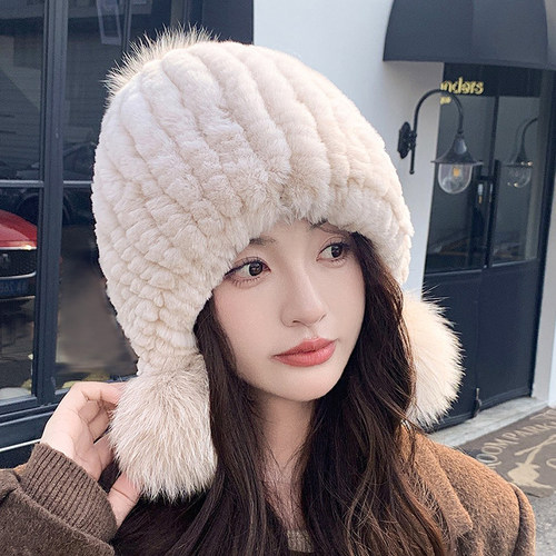 冬季獭兔毛帽加厚保暖防寒护耳帽
