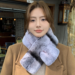韩国天鹅绒级青紫蓝獭兔毛围巾冬季双面加厚皮草围脖保暖毛领子女