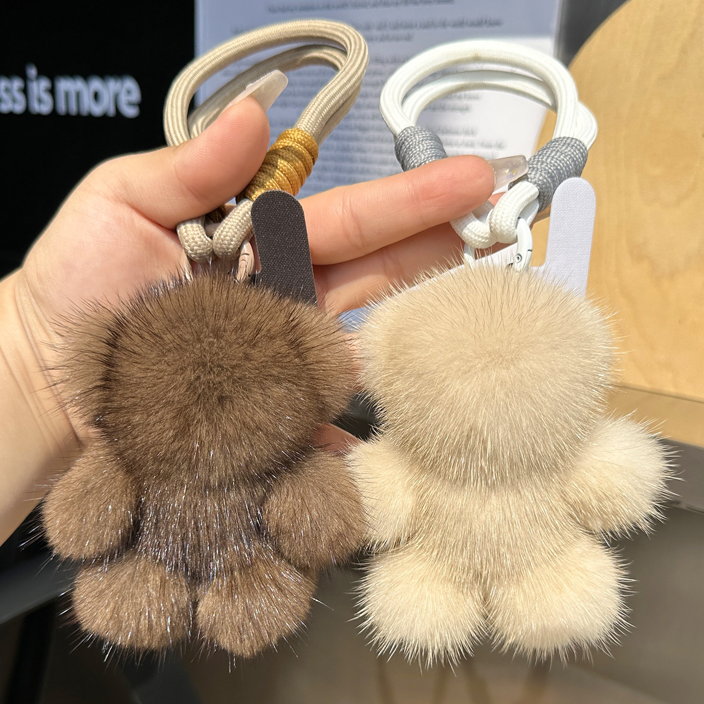 真水貂毛毛小熊汽车钥匙扣挂件ins可爱毛绒公仔玩偶书包挂饰礼物