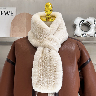 真皮草手工编织獭兔毛围巾简约百搭皮草保暖围脖双面加厚毛领子女
