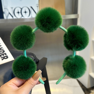 多巴胺獭兔毛发箍女毛球头箍秋冬毛绒球可爱化妆头饰发饰发卡发夹