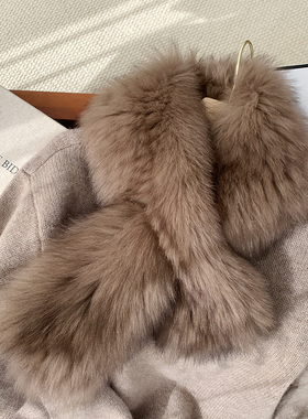 新款韩版气质网红流行美拉德色双面编织狐狸毛围巾秋冬季保暖时尚