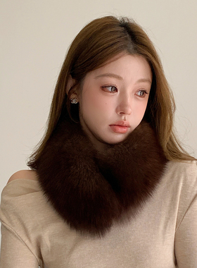 高级感紫貂色狐狸毛皮草围脖女双面毛冬季保暖毛毛围巾百搭磁吸扣