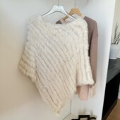 包邮 新款 皮草兔毛编织三角针织披肩纯手工百搭兔毛套头斗篷秋冬季